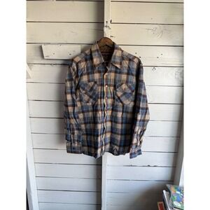 Vintage Bengal Lancer Men Quilted Flannel Shirt Jacket Blue Brown Plaid Large